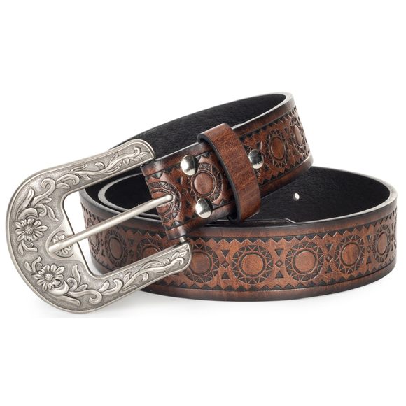 Vintage Western-cowboy-belt For Women Men - Carved Buckle Pu Leather Waist😁 - Picture 7 of 7
